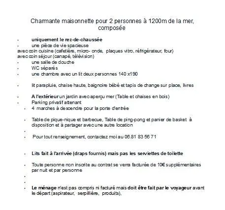 Hébergement de vacances La Maisonnette 2personnes Le Rdc à 1200m De La